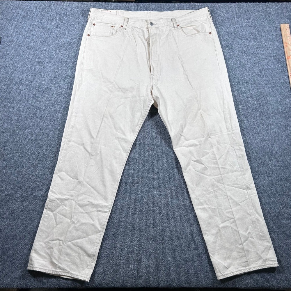 Levi's 505 Jeans Mens Size 44x34 Beige Regular Fit Straight Leg Cotton Denim